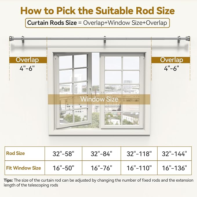 YaFex Curtain Rods 2 Pack 32-144 Inch, Heavy Duty 1 Inch Curtain Rod, Modern - Image 6