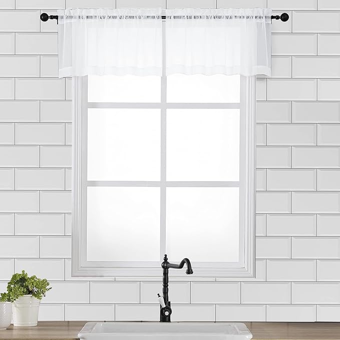 OVZME White Sheer Window Valance Curtains, Light Filtering Kitchen Valances by OVZME