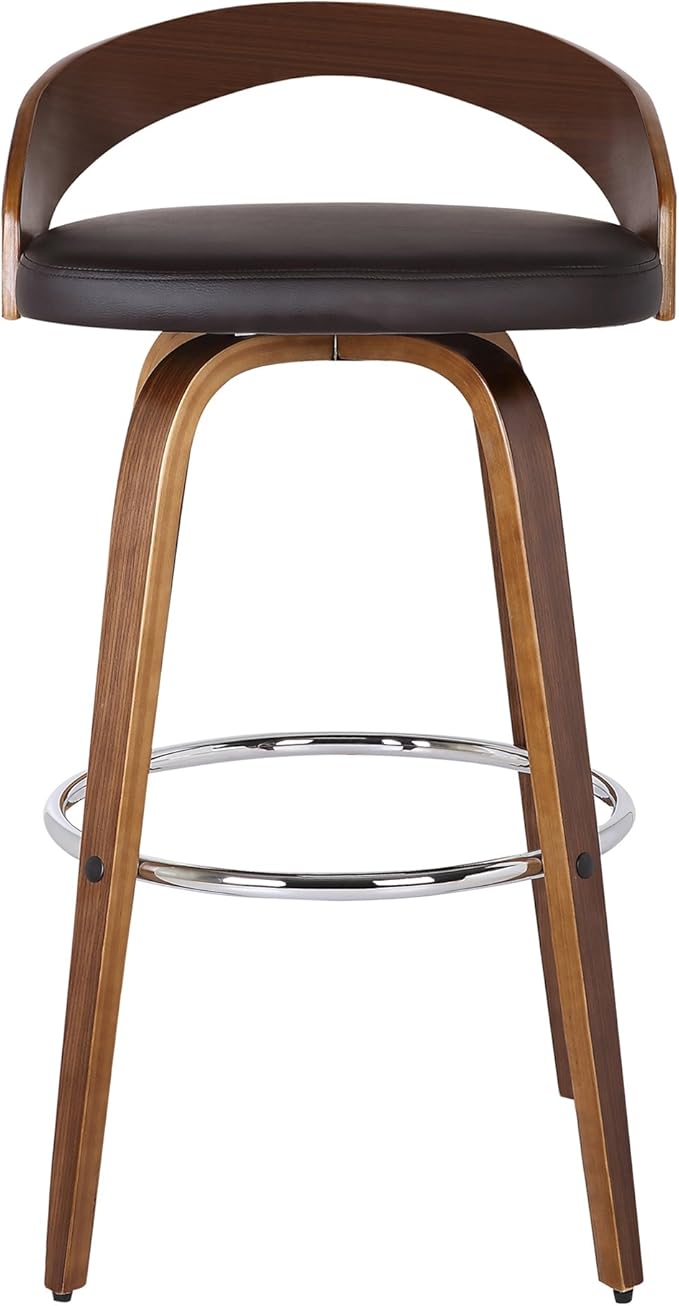Armen Living Sonia 26" Counter Height Swivel Brown Faux Leather and Walnut Wood Bar Stool - Set of 2
