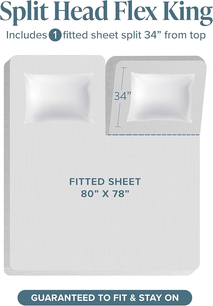 Bare Home Split Head Flex King Sheet Set - 1800 Ultra-Soft Microfiber Bed Sheets - Double Brushed - Deep Pockets - Easy Fit - 4 Piece Set - FlexTop King Bedding Sheets (Split Head Flex King, White)