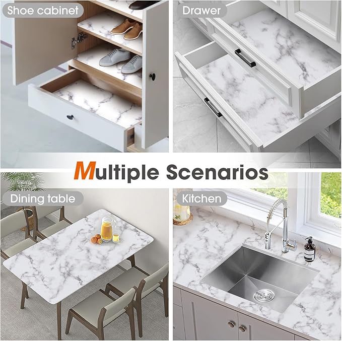 Beautysaid Shelf and Drawer Liner for Kitchen Cabinet, Non Adhesive Non Slip Shelf Paper Waterproof Washable Thickened for Dresser Pantry Shelve Bathroom Protector Liner(Marble,12 in x 30 FT)