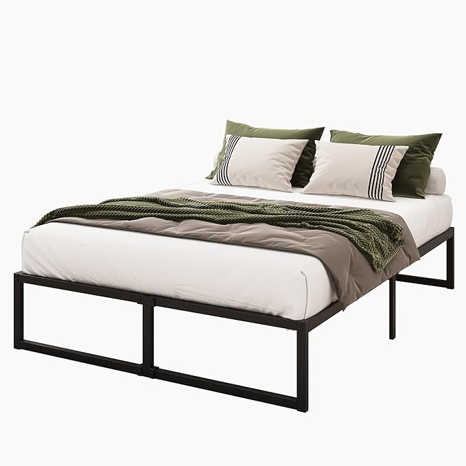 12 Inch California King Bed Frames No Box Spring Needed Heavy Duty Metal Cal King Platform for Mattress Foundation, Noise Free, Easy Assembly, Black