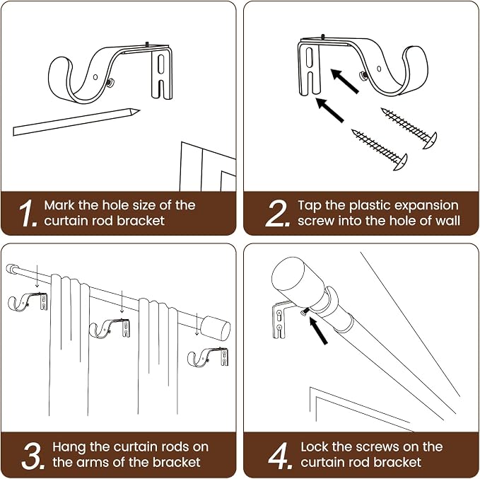 2 PACK 1” Diameter brown curtain rod Itself is 30 to 144 inch. 1 Pack Fits - Image 5