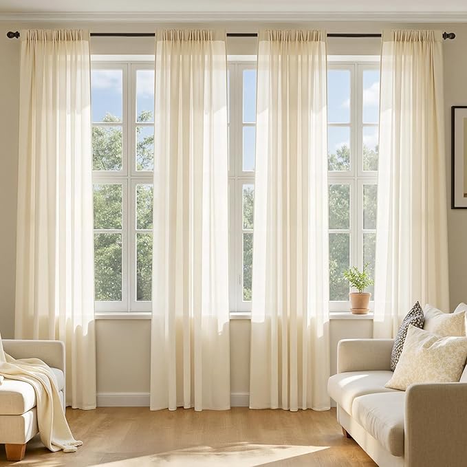 MIULEE Butter Cream Sheer Curtains 63 Inches Long, 4 Panels Set, Rod Pocket by MIULEE