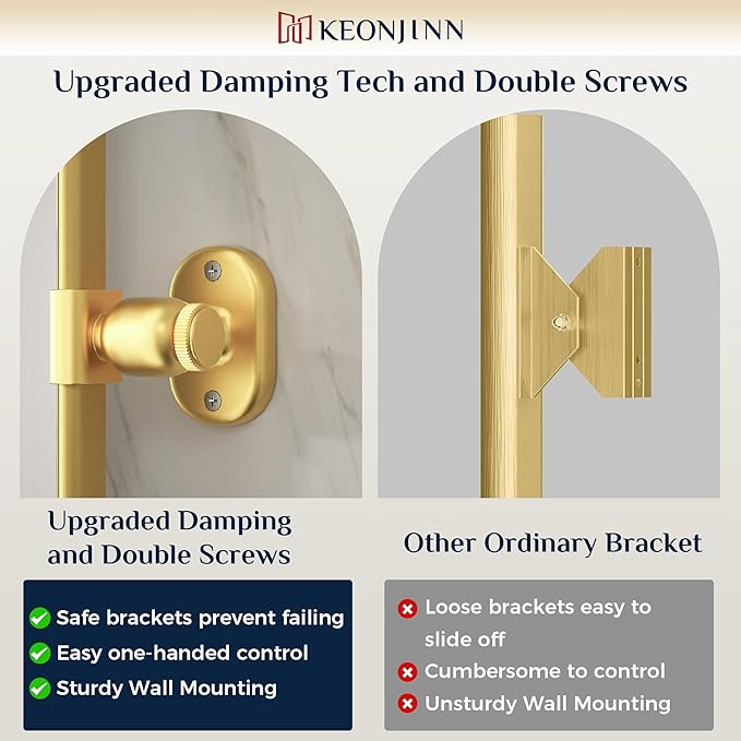 Keonjinn Pivot Mirror Bathroom, 24x30 Inch Gold Tilt Mirror Bathroom for Over Sink, Brushed Gold Framed Mirrors for Bathrooms, Adjustable Beveled Rounded Corner Tilt Wall Mirrors, Horizontal/Vertical