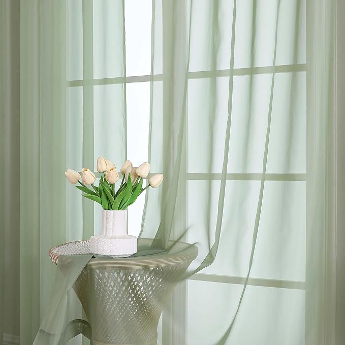 OWENIE Sage Green Sheer Curtains 120 Inches Long 2 Panels Set, Airy Lightweight - Image 5