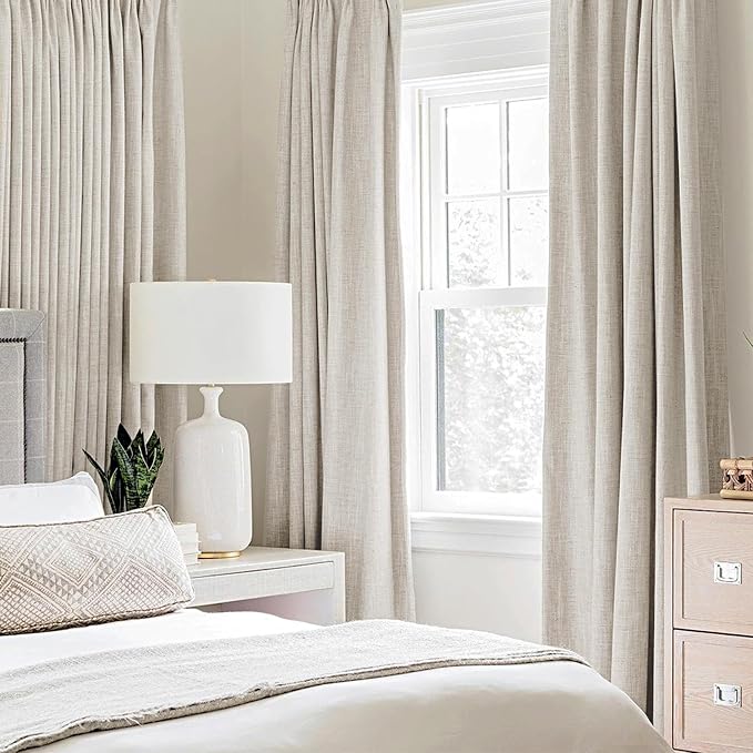 MIULEE Linen Curtains for Bedroom 100% Blackout Thermal Insulated Birch Grommet - Image 2