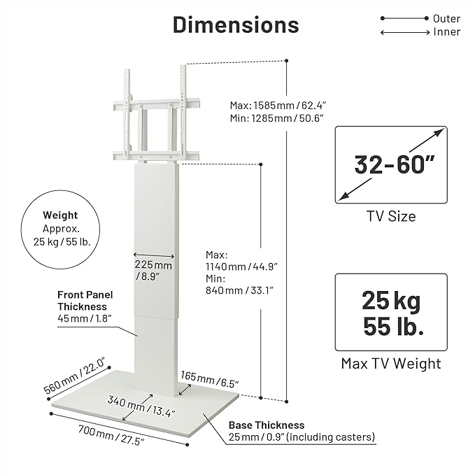 WALL V2 Caster High Type | Minimalist Rolling TV Stand for 32–60 Inch | Satin Black | Portable, Space Saving, Height Adjustable, No Drill | for Living Room and Bedroom | Japanese Design & Engineering
