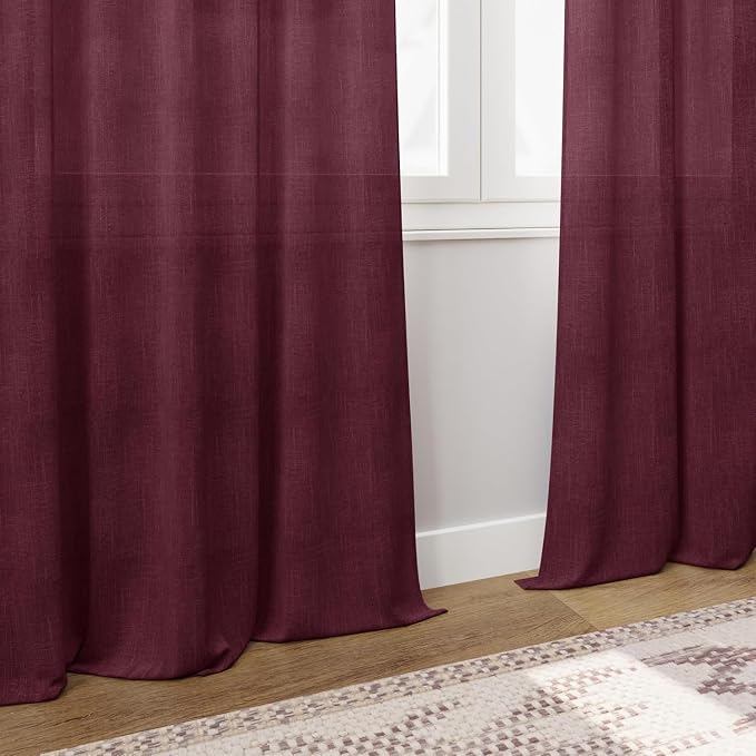 Nanspring Burgundy Linen 144 Inch Curtains - Image 5