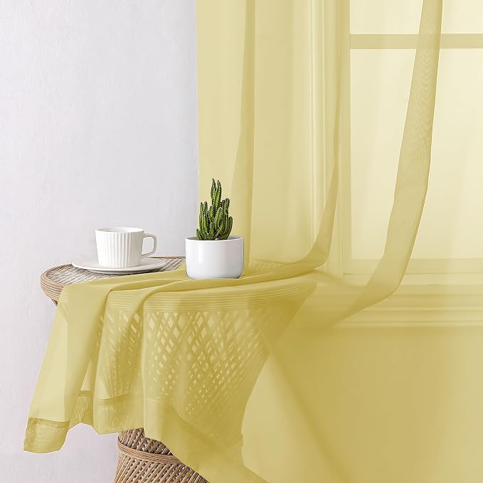 Aiyufeng Yellow Sheer Curtains 2 Panel Sets 90 Inches Long - Image 6