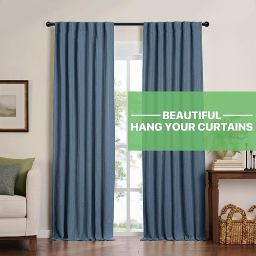2 Pack Black Metal Curtain Rods, 28-60 inch, Heavy Duty, Adjustable, Wall - Image 2