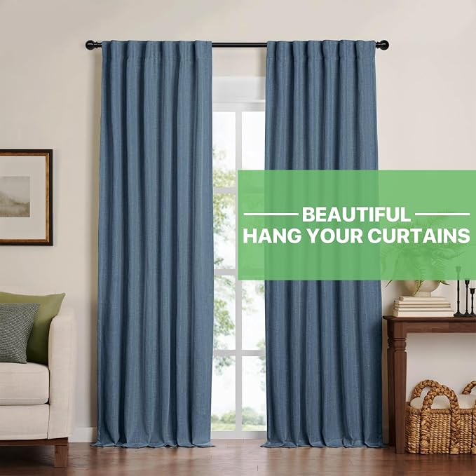 Curtain Rods for Windows 66 to 120 inch, 2 Pack Black Long Curtain Rod - Image 2