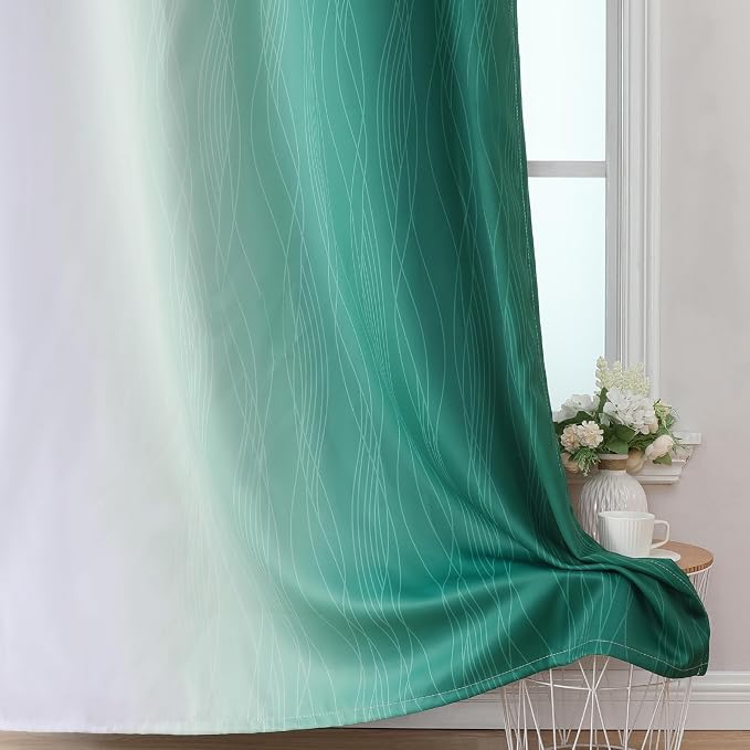 Estelar Textiler Ombre Greyish White and Green Blackout Curtains & Drapes - Image 6