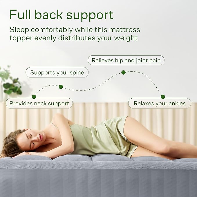 Ultra Soft Queen Size Mattress Topper - Viscose Made from Bamboo Pillow Top Mattress Pad for Back Pain Relief - Naturally Cooling for Hot Sleepers, Grey