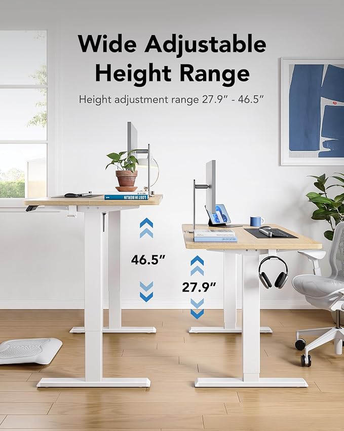 HUANUO 40" x 24" Electric Standing Desk Adjustable Height, 4 Memory Height Settings, Headphone Hook, Cable Manager, Sit Stand Up Desk for Home Office & Computer Workstation, Natural