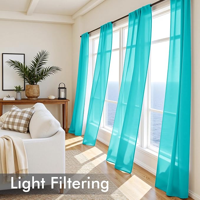 MIULEE Turquoise Sheer Curtains 84 Inches Long, 4 Panels Set, Light Filtering - Image 4