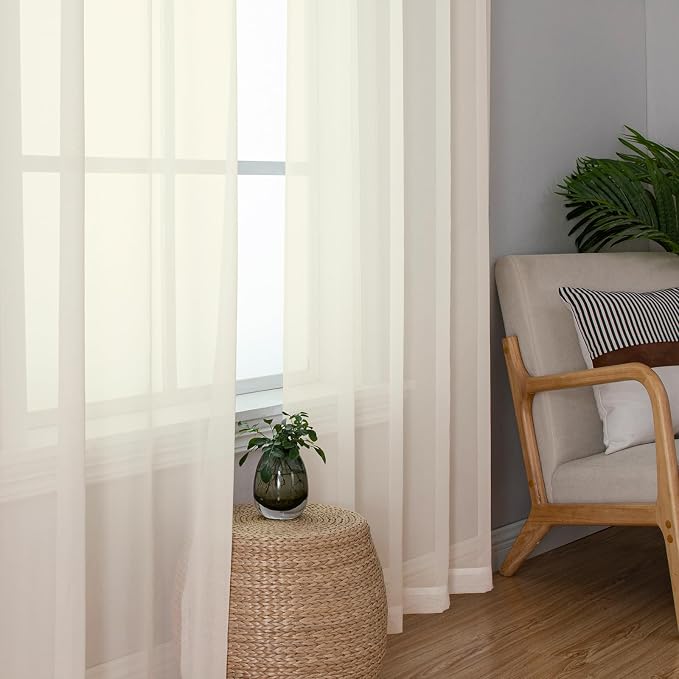 Lecloud Cream Sheer Curtains 90 Inches Long 2 Panels, Elegant Light Filtering - Image 6