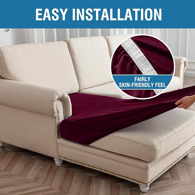 Couch Cover 4-Piece Elastic Velvet Couch Cushion Covers & Chaise Slipcovers - Image 6