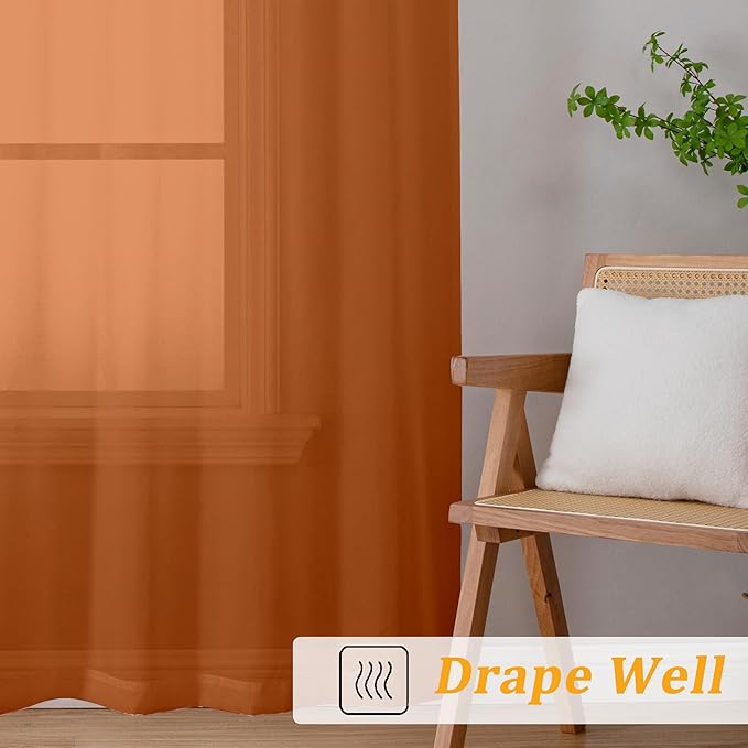 Gwine Burnt Orange Sheer Curtains 84 Inches Long 2 Panels Set - Image 6
