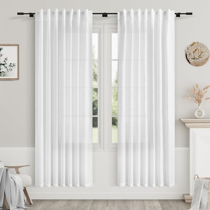 Nanspring White Linen Curtains 67 Inch Length by Nanspring