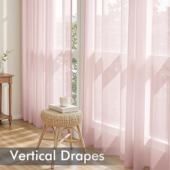 MIULEE Blush Pink Sheer Curtains 84 Inches Long, 4 Panels Set, Light Filtering - Image 5