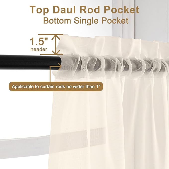 Chyhomenyc Cream Sheer Curtains 78 Inches Long 2 Panels Set - Image 2