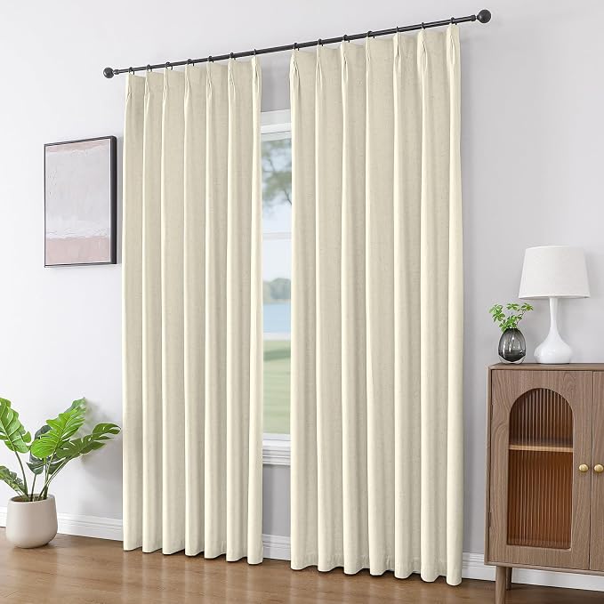 Joydeco Pinch Pleated Linen Curtains Darkening Drapes - Image 4