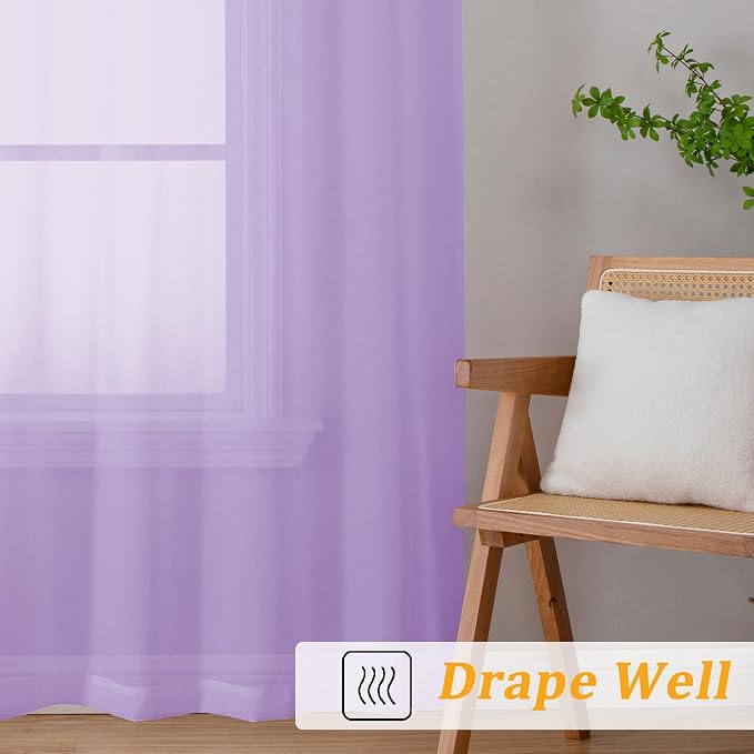 Gwine Lilac Sheer Curtains for Bedroom 54 inches Long 2 Panels, Light Filtering - Image 6