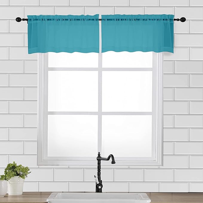 OVZME 2 Panels Turquoise Semi Sheer Valance by OVZME