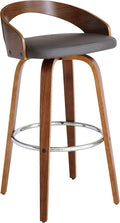 Armen Living Sonia 30" Bar Height Swivel Gray Faux Leather and Walnut Wood Bar Stool - Set of 2