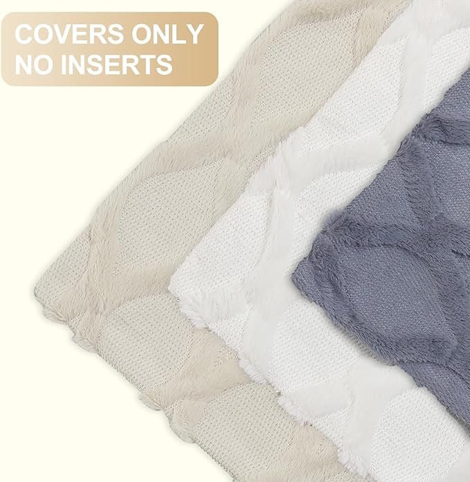 decorUhome Throw Pillow Covers 22x22 Inch Set of 2, Soft Plush Faux Fur Wool Blue Grey Couch Pillow Covers, Decorative Neutral Pillow Cases for Bed Sofa Living Room Home Decor
