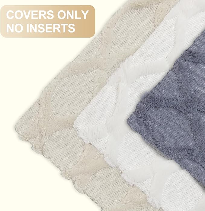 decorUhome Throw Pillow Covers 24x24 Inch Set of 2, Soft Plush Faux Fur Wool Beige Couch Pillow Covers, Decorative Neutral Pillow Cases for Bed Sofa Living Room Home Decor