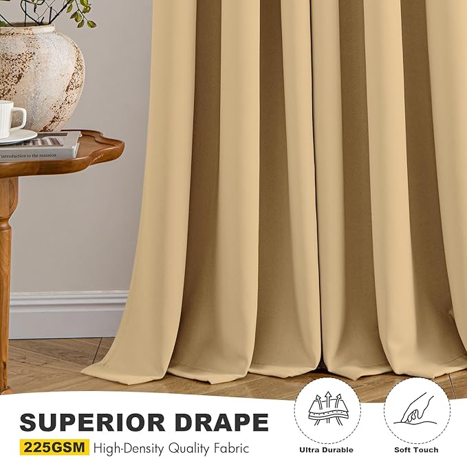 MIULEE Gold Blackout Curtains for Bedroom Living Room 72 Inches Long 2 Panels - Image 5