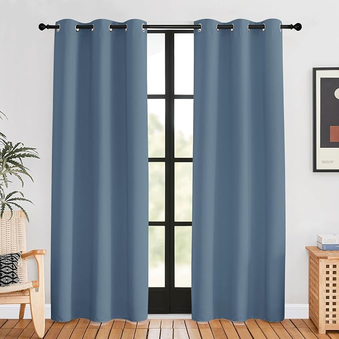 NICETOWN Blackout Window Curtains 80 inch Long, 2 Panels, 34 inch, Smoky Blue by NICETOWN