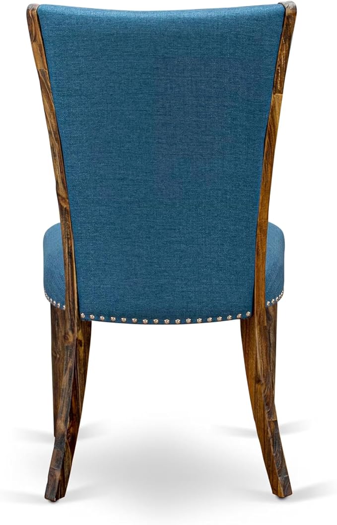 East West Furniture V797VE721-7 7 Piece Dining Table Set Consist of a Rectangle Dining Room Table with V-Legs and 6 Blue Color Linen Fabric Upholstered Chairs, 40x72 Inch, Multi-Color