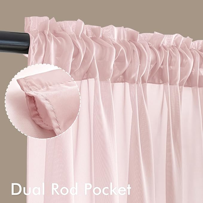 MIULEE Blush Pink Sheer Curtains 84 Inches Long, 4 Panels Set, Light Filtering - Image 3