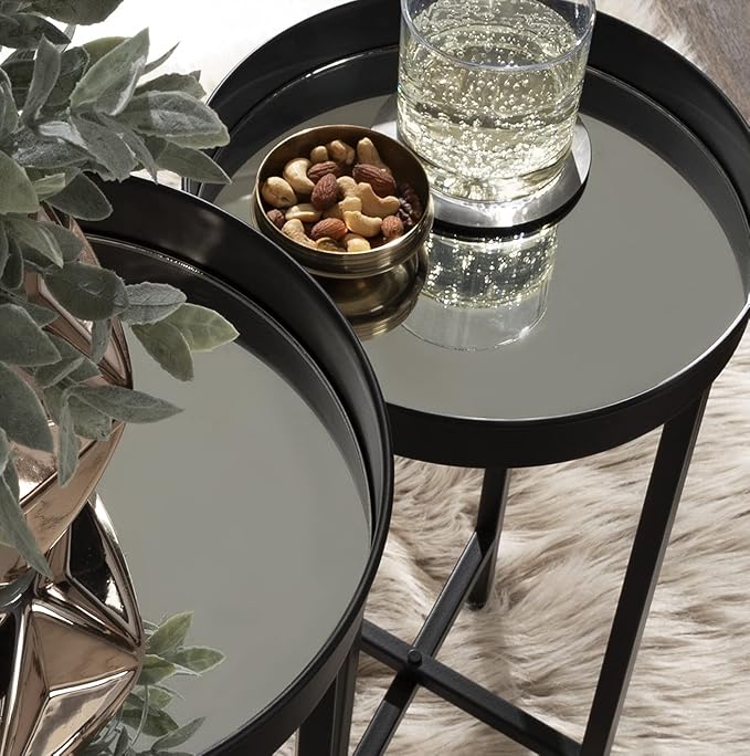 Kate and Laurel Celia Modern Side Table; Set of 2; Black; Sophisticated Metal End Tables for Storage and Display