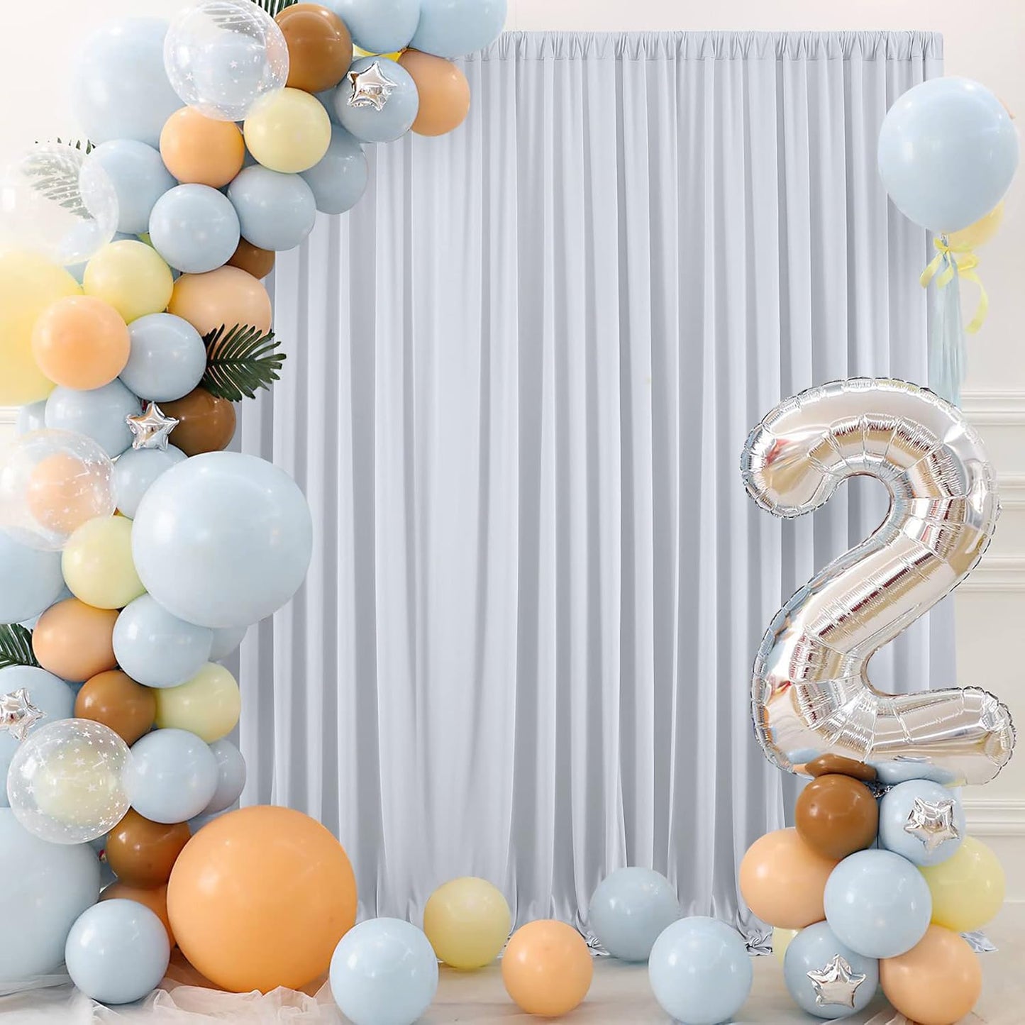 10 ft x 8 ft Wrinkle Free Silver Backdrop Curtain for Parties, Polyester Silver Grey Backdrop Drapes 2 Panels 5x8ft for Baby Shower Photoshoot Engagement Wedding Birthday Photography Background