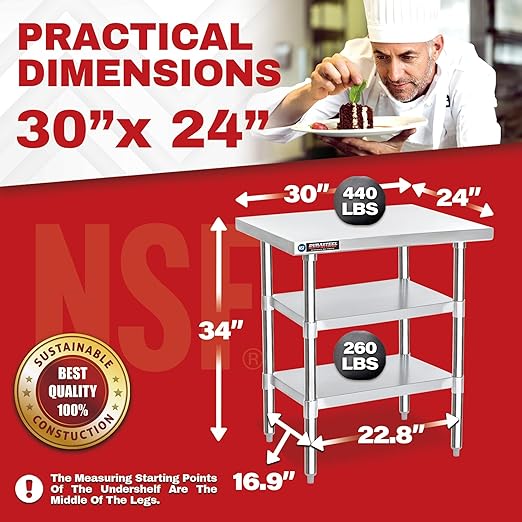 DuraSteel Food Prep Stainless Steel Table - 30 x 24 Inch Commercial Metal Workbench with Adjustable Under Shelf - NSF Certified - for Restaurant, Warehouse, Home, Kitchen, Garage