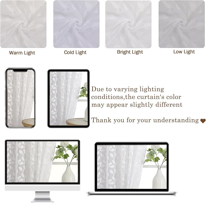 Chyhomenyc White Sheer Curtains 90 Inch Length 2 Panels Set, Light Filtering - Image 8