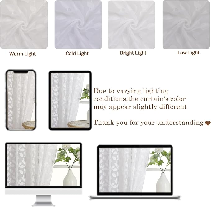 Chyhomenyc White Sheer Curtains 54 Inch Length - Image 6