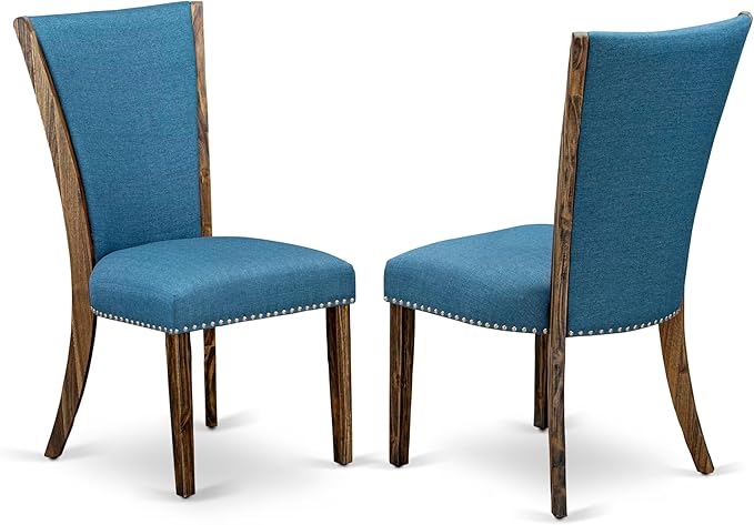 East West Furniture V797VE721-5 5 Piece Dining Room Table Set Includes a Rectangle Kitchen Table with V-Legs and 4 Blue Color Linen Fabric Parson Dining Chairs, 40x72 Inch, Multi-Color