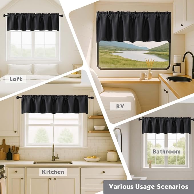 Chyhomenyc Black Valances for Window, Room Darkening Short Curtains for Kitchen - Image 7