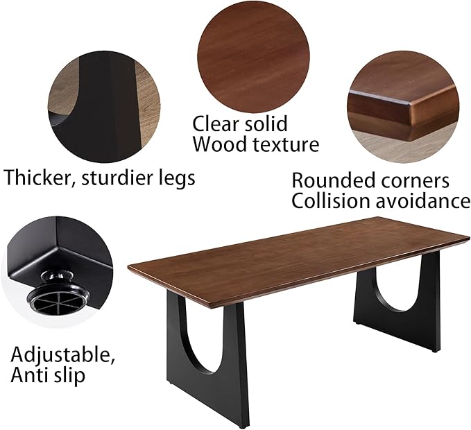Wooden Executive Office Desk Computer Table Multi-Sized High Cost Performance Stylish Design Metal Legs Versatile Use for Office or Dining Casual Table (Walnut Color, 78.74in)