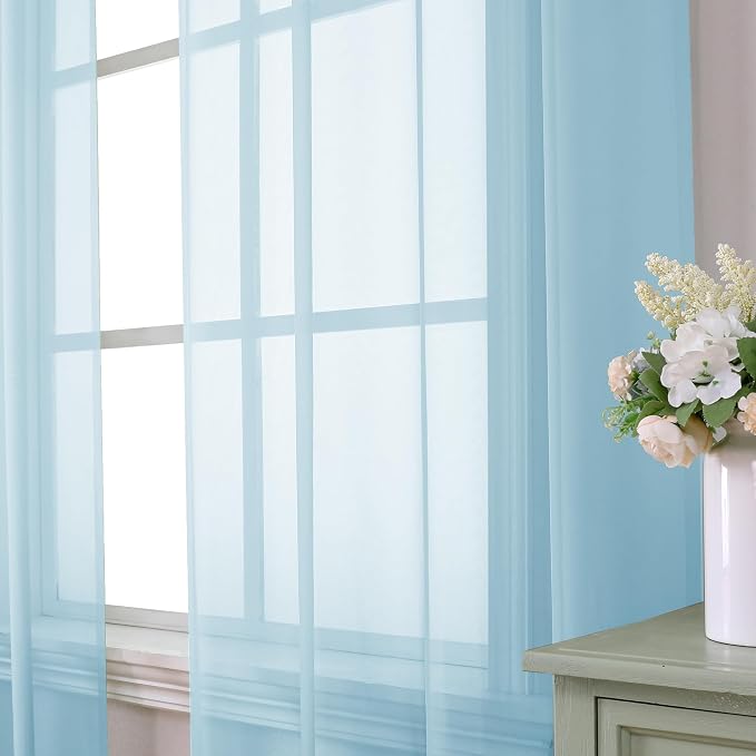 Aiyufeng 2 Pack: Basic Sky Blue Sheer Curtain Drapes 72 Inch Length 2 Panels - Image 2