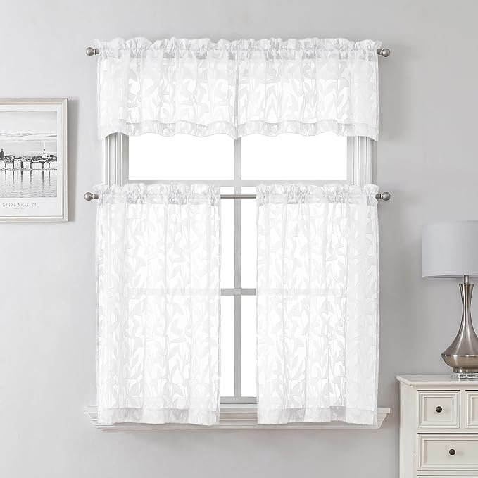 Lecloud Leia 2 PCS White Valance Sheer Curtains Tiers 24 Inch Long, Clip - Image 7