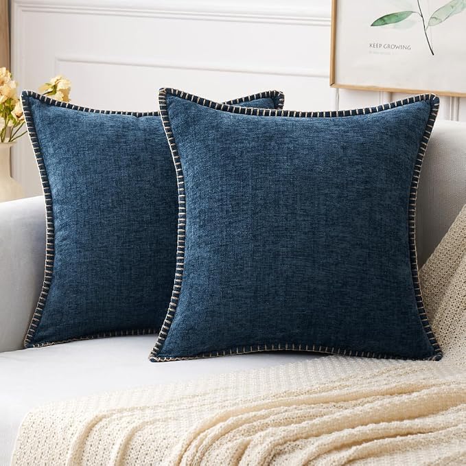 MIULEE Pack of 2 Couch Throw Pillow Covers 18x18 Inch Dark Blue Farmhouse by MIULEE