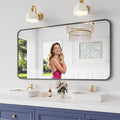 Bathroom Mirror, 30X55 Inch Black Metal Framed Mirror for Bathroom, Tempered Glass, Anti-Rust, Rounded Rectangle Mirror for Restroom, Bedroom, Black