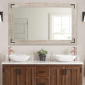 YOSHOOT Rustic Wooden Framed Wall Mirror, Natural Wood Bathroom Vanity Mirror for Farmhouse Decor, Vertical or Horizontal Hanging (40" x 26", White Grey)