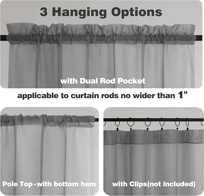Chyhomenyc Sheer Valances for Windows 42W x 14L inches 2 Pack, Small Window - Image 2